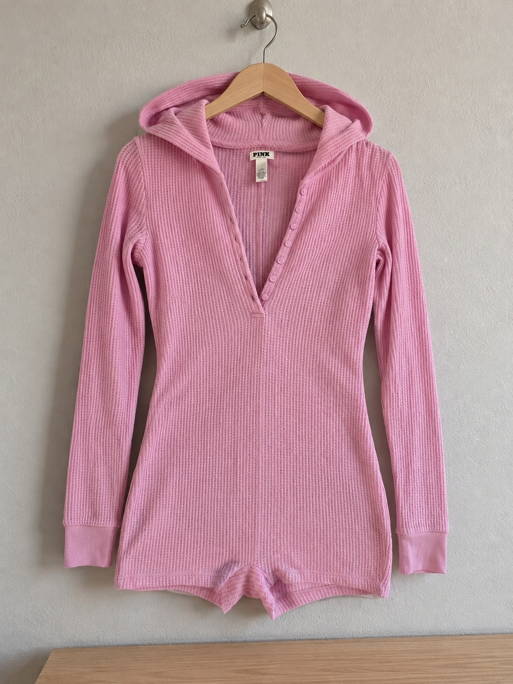 PINK Victoria's Secret Pink Ribbed Hooded Romper